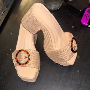 Gianni Bini Natural Raffia Slide Sandals Espadrille Size 8